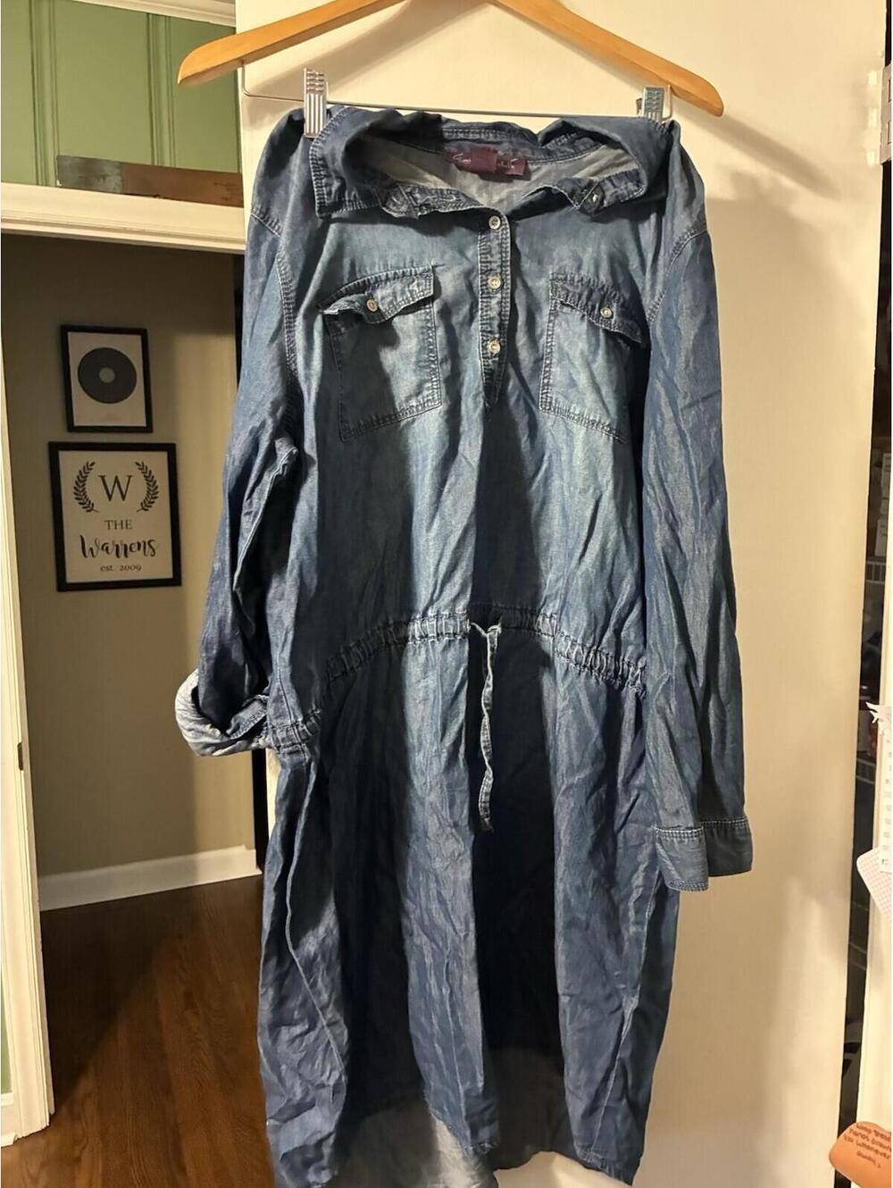 Gloria Vanderbilt "Ashleigh" Chambray Denim Shirt Dress - Size Large - Picture 2 of 7